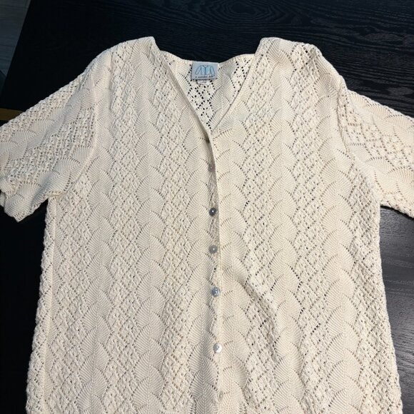 A Sweater Tale Cream Crochet Button Down Sweater XL EUC - Picture 5 of 9